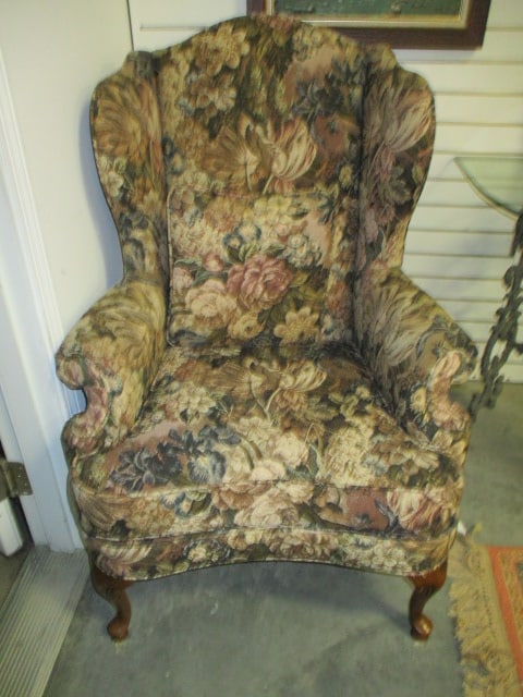 Pair of Heritage Floral Upholstered Rolled Arm Wingback Library Chairs - 2