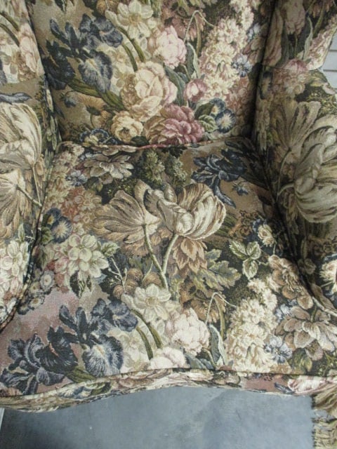 Pair of Heritage Floral Upholstered Rolled Arm Wingback Library Chairs - 3
