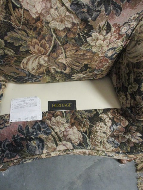 Pair of Heritage Floral Upholstered Rolled Arm Wingback Library Chairs - 4