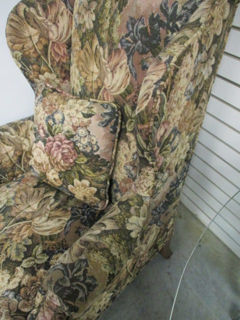 Pair of Heritage Floral Upholstered Rolled Arm Wingback Library Chairs - 7