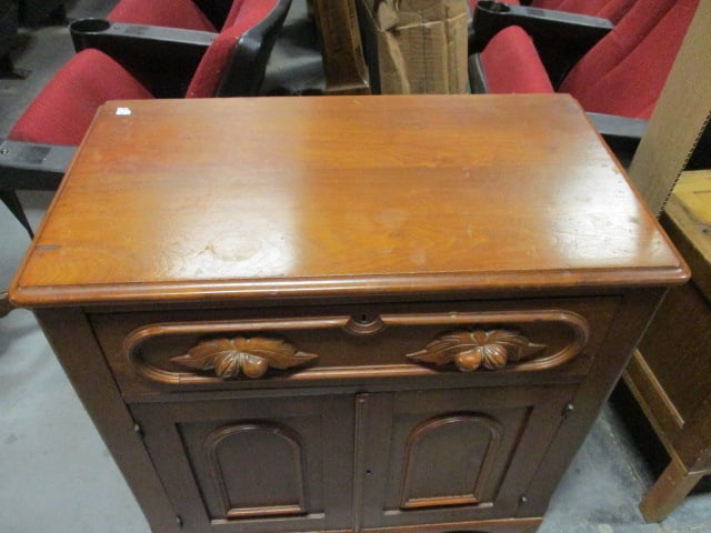 Antique Carved Victorian Cabinet with Drawer and Doors - 2