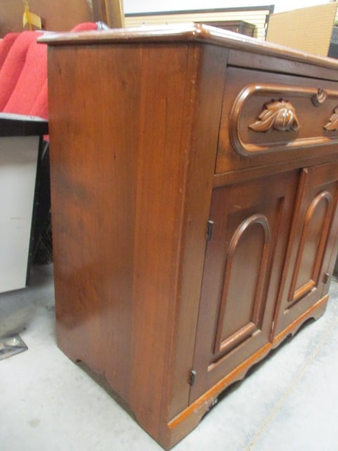 Antique Carved Victorian Cabinet with Drawer and Doors - 3
