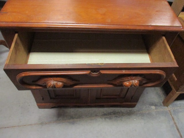 Antique Carved Victorian Cabinet with Drawer and Doors - 4