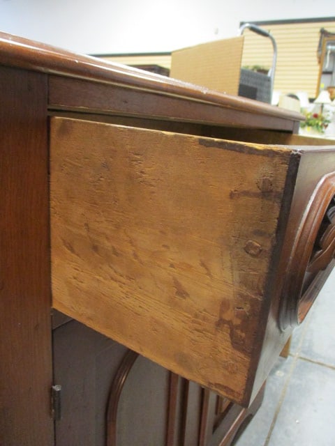 Antique Carved Victorian Cabinet with Drawer and Doors - 5