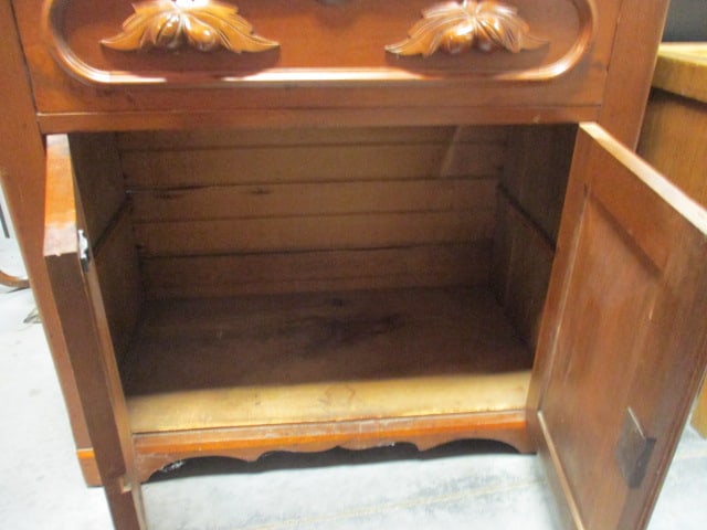 Antique Carved Victorian Cabinet with Drawer and Doors - 6