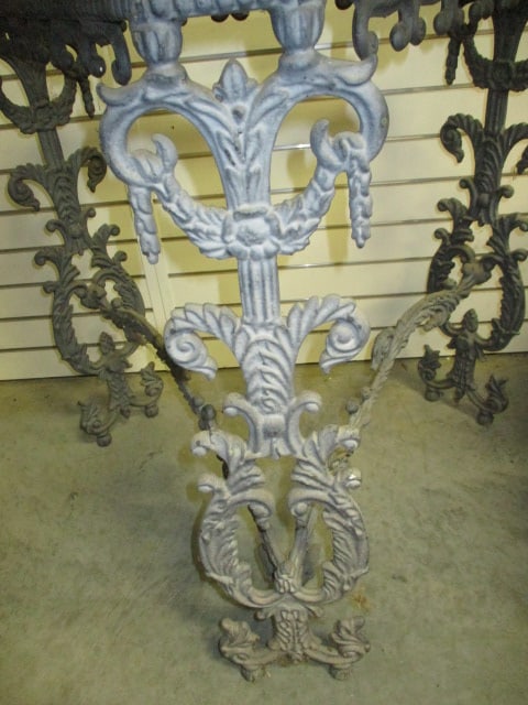 Glass Top Patina Finish Cast Metal Demi Lune Table - 3