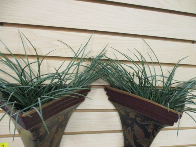 Pair of Neoclassical Design Ceramic Wall Pockets with Artificial Greenery - 2