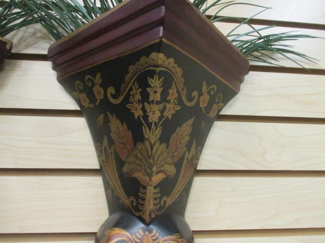Pair of Neoclassical Design Ceramic Wall Pockets with Artificial Greenery - 3