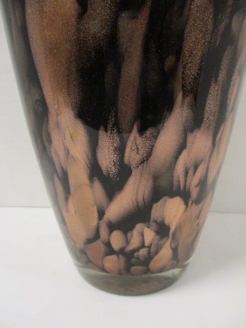 Italian Black Cased Glass Vase with Metallic Copper Confetti Design - 2