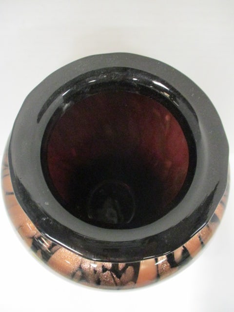 Italian Black Cased Glass Vase with Metallic Copper Confetti Design - 3