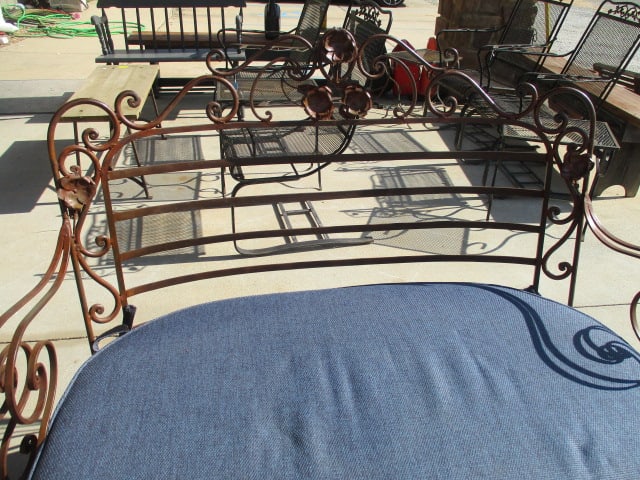Ornate Wrought Iron Mediterranean Tuscan Style Settee with Upholstered Seat/Back Cushions - 7