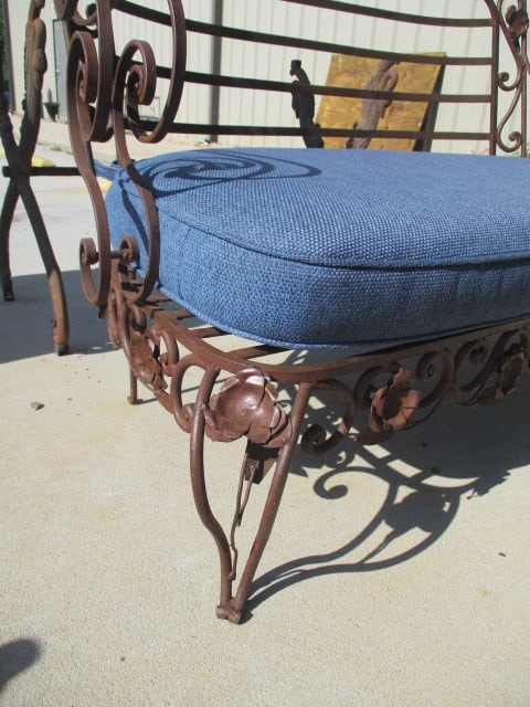 Ornate Wrought Iron Mediterranean Tuscan Style Settee with Upholstered Seat/Back Cushions - 10