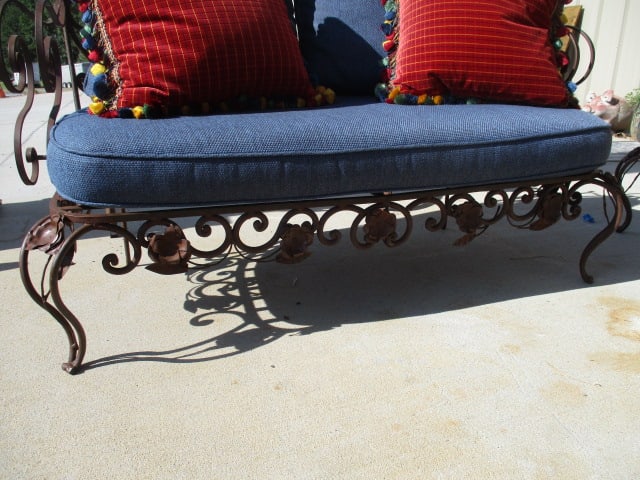 Ornate Wrought Iron Mediterranean Tuscan Style Settee with Upholstered Seat/Back Cushions - 14