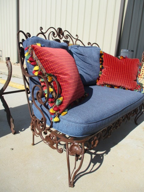 Ornate Wrought Iron Mediterranean Tuscan Style Settee with Upholstered Seat/Back Cushions - 2