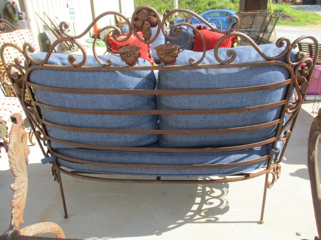 Ornate Wrought Iron Mediterranean Tuscan Style Settee with Upholstered Seat/Back Cushions - 3