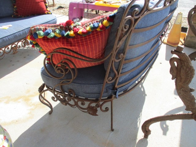 Ornate Wrought Iron Mediterranean Tuscan Style Settee with Upholstered Seat/Back Cushions - 4