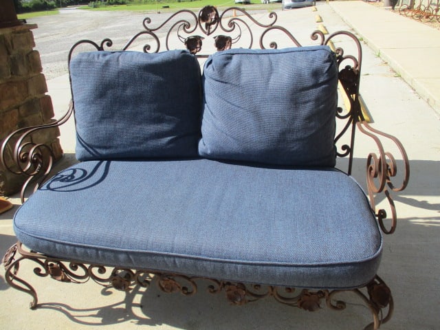 Ornate Wrought Iron Mediterranean Tuscan Style Settee with Upholstered Seat/Back Cushions - 6