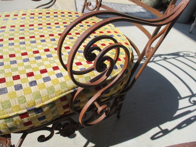 Pair of Ornate Wrought Iron Mediterranean Tuscan Style Chairs with Upholstered Seat/Back Cushions - 10