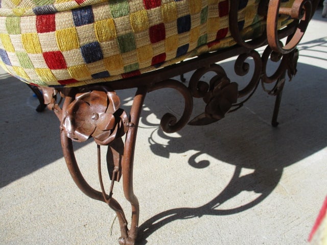 Pair of Ornate Wrought Iron Mediterranean Tuscan Style Chairs with Upholstered Seat/Back Cushions - 11