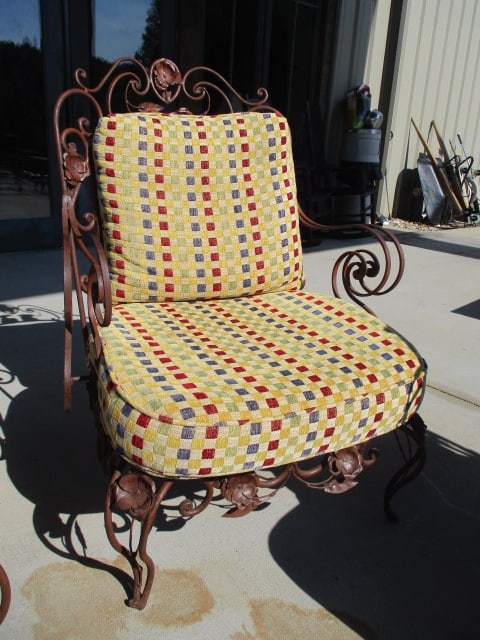 Pair of Ornate Wrought Iron Mediterranean Tuscan Style Chairs with Upholstered Seat/Back Cushions - 15