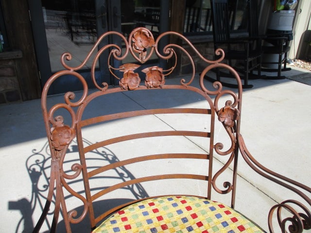 Pair of Ornate Wrought Iron Mediterranean Tuscan Style Chairs with Upholstered Seat/Back Cushions - 16