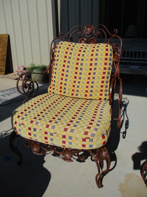Pair of Ornate Wrought Iron Mediterranean Tuscan Style Chairs with Upholstered Seat/Back Cushions - 2