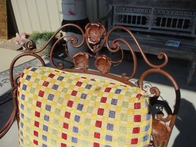 Pair of Ornate Wrought Iron Mediterranean Tuscan Style Chairs with Upholstered Seat/Back Cushions - 3