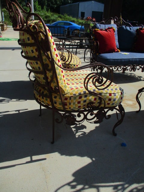 Pair of Ornate Wrought Iron Mediterranean Tuscan Style Chairs with Upholstered Seat/Back Cushions - 4