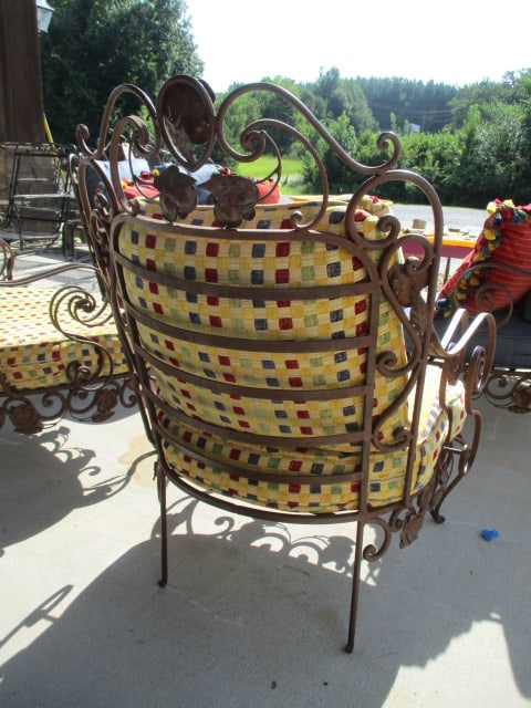 Pair of Ornate Wrought Iron Mediterranean Tuscan Style Chairs with Upholstered Seat/Back Cushions - 5