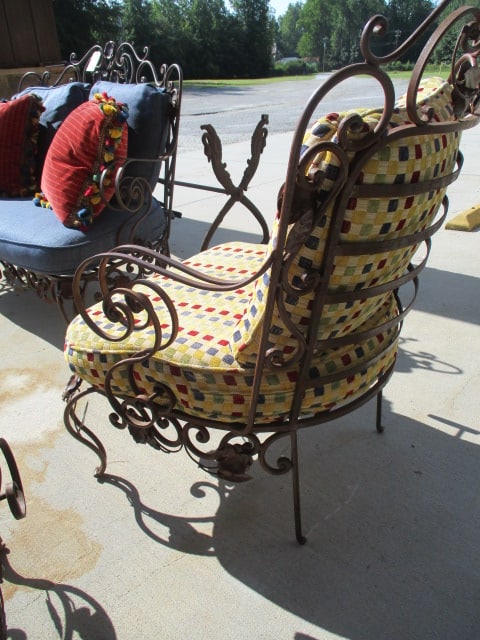 Pair of Ornate Wrought Iron Mediterranean Tuscan Style Chairs with Upholstered Seat/Back Cushions - 6