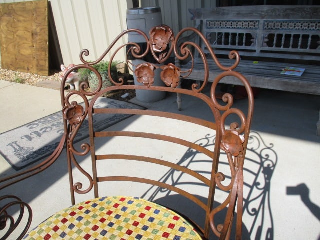 Pair of Ornate Wrought Iron Mediterranean Tuscan Style Chairs with Upholstered Seat/Back Cushions - 7