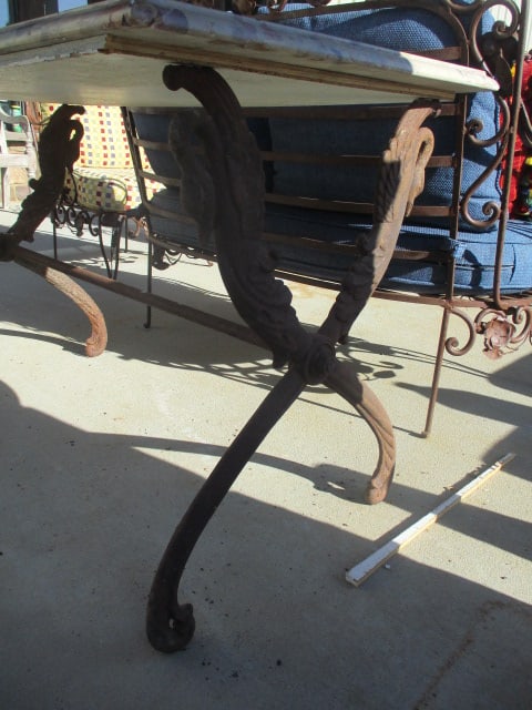 Swan Wrought Iron Base Console Table with Marble Top - 5