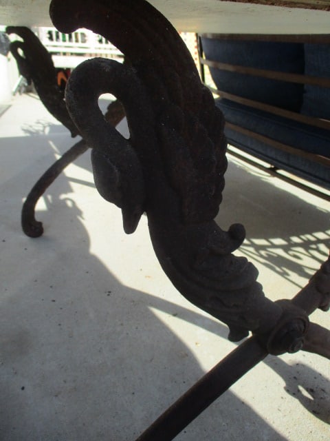 Swan Wrought Iron Base Console Table with Marble Top - 6