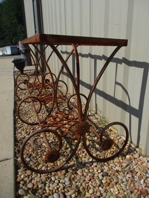 Rusted Patina Scrollwork Wrought Iron Console Table Base with Rose Medallion Accents - 6