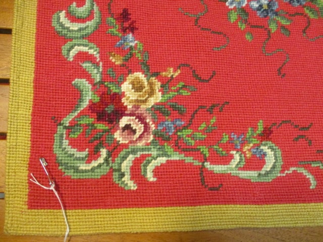 Fisherman with Floral Ribbon Border Needlepoint Table Covering/Wall Hanging - 3