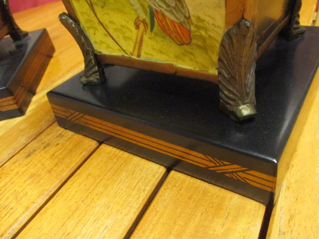 Pair of Painted Black Metal Planters with Tropical Bird Design Panel and Lion Head Ring Handles - 4