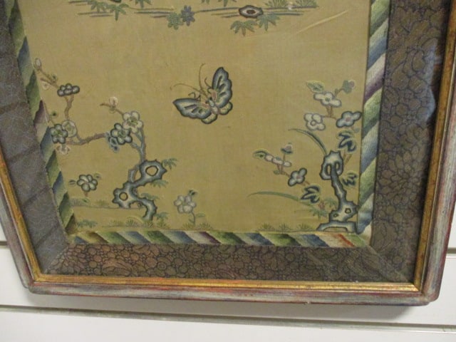 Framed Vintage Embroidered Asian Silk Panel/Table Runner - 2