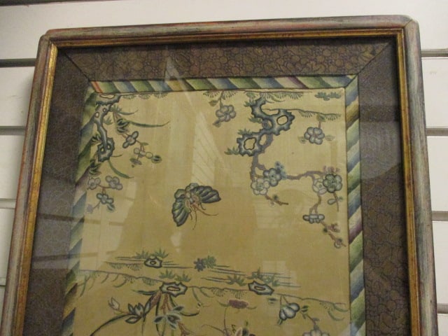 Framed Vintage Embroidered Asian Silk Panel/Table Runner - 3