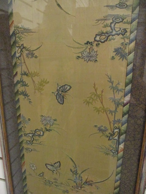 Framed Vintage Embroidered Asian Silk Panel/Table Runner - 4