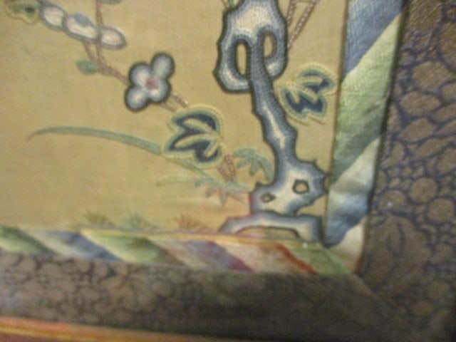 Framed Vintage Embroidered Asian Silk Panel/Table Runner - 5