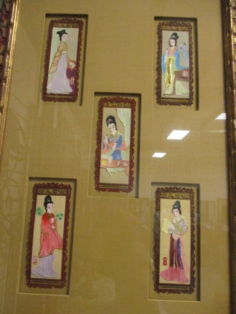 Set of Framed Chinese Jianzhi Style Cut Paper Geisha Figural Artworks - 2