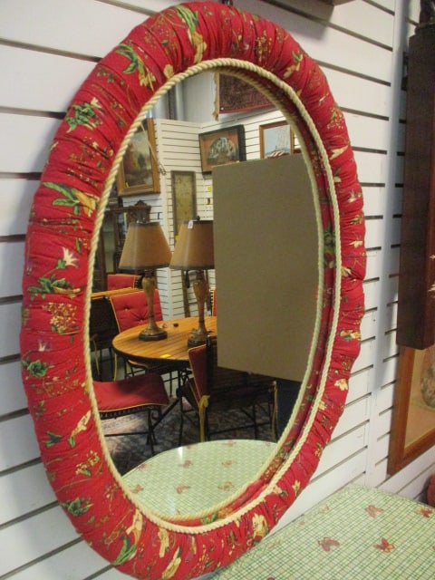 Custom Tailored Kidney Vanity/Dressing Table and Oval Wall Mirror - 5
