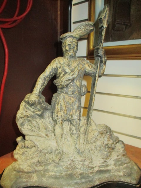 Vintage Cast Iron Tribal Style Male Figural Doorstop on Shaped Black Base Table Lamp - 2