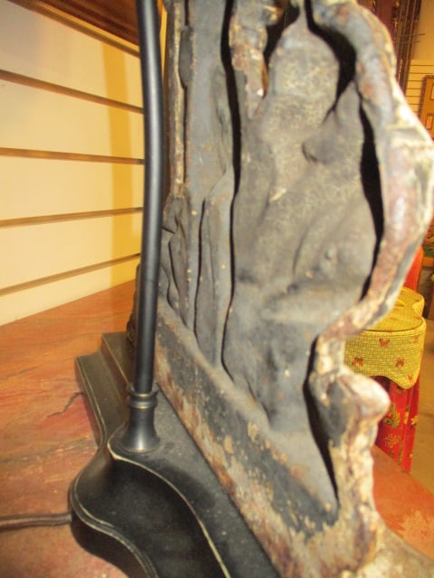 Vintage Cast Iron Tribal Style Male Figural Doorstop on Shaped Black Base Table Lamp - 3