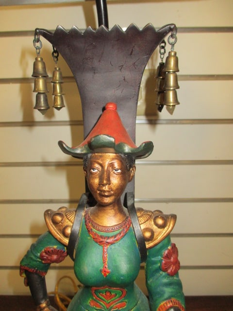 Pair of Chinoiserie Figural Male and Female Court Attendant Polychrome Figures - 2