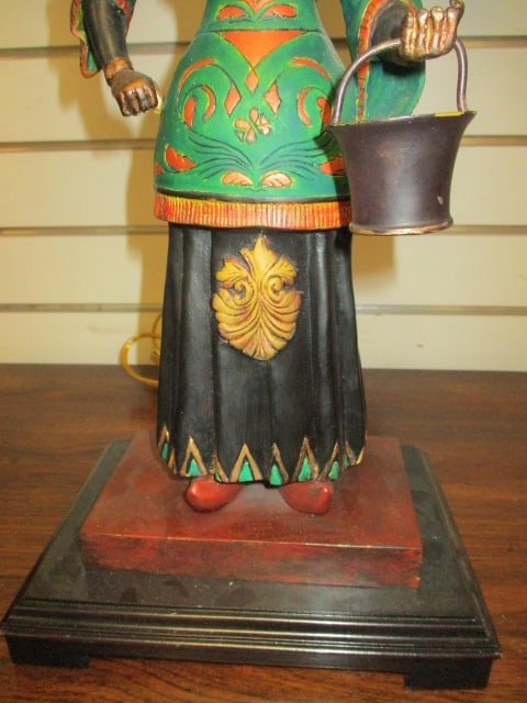 Pair of Chinoiserie Figural Male and Female Court Attendant Polychrome Figures - 3