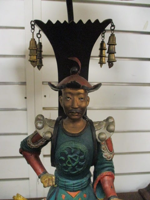 Pair of Chinoiserie Figural Male and Female Court Attendant Polychrome Figures - 4