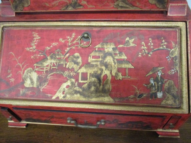 Chinoiserie Tabletop Writing Correspondence Box with Mirror - 4