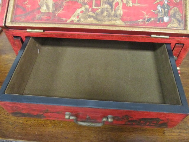 Chinoiserie Tabletop Writing Correspondence Box with Mirror - 6