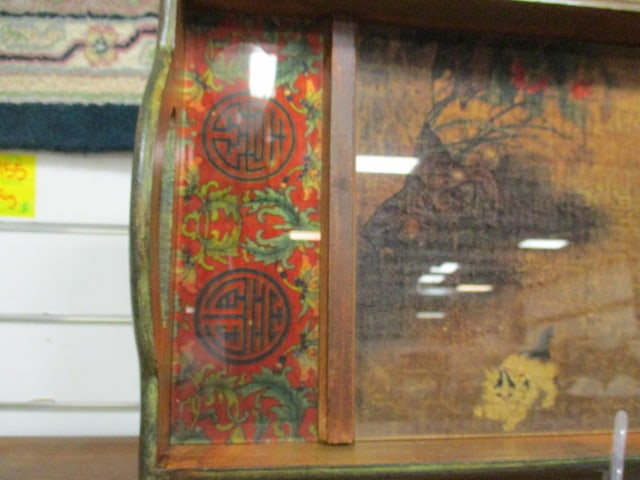 Divided Wood Serving Tray with Chinese Symbols and Children with Kitten Scene - 2